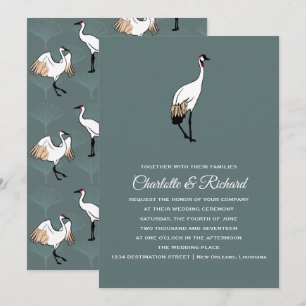 Japanese Crane & Gingko Leaves Wedding Invitation