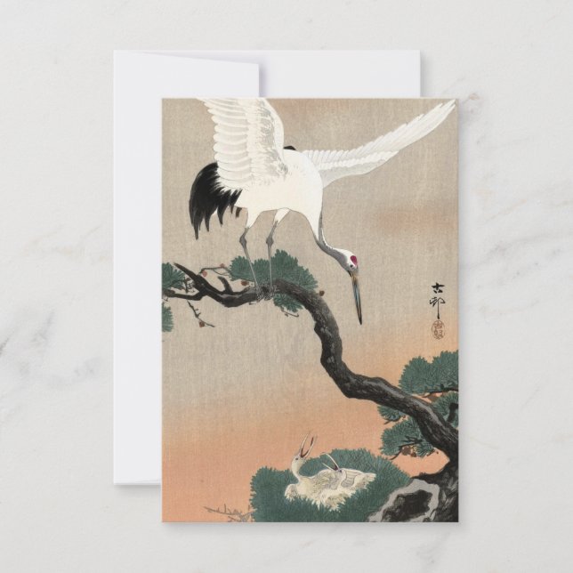 Japanese Crane on Branch of Pine by Ohara Koson Thank You Card (Front)