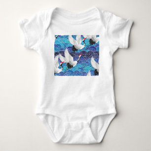Japanese Crane: Ornate Bird Pattern. Baby Bodysuit