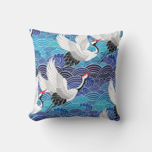 Japanese Crane: Ornate Bird Pattern. Cushion