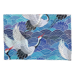 Japanese Crane: Ornate Bird Pattern. Pillowcase