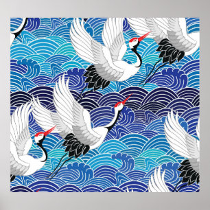 Japanese Crane: Ornate Bird Pattern. Poster