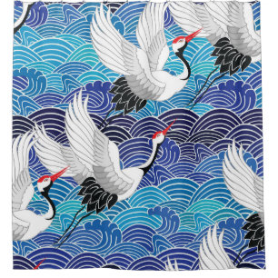 Japanese Crane: Ornate Bird Pattern. Shower Curtain
