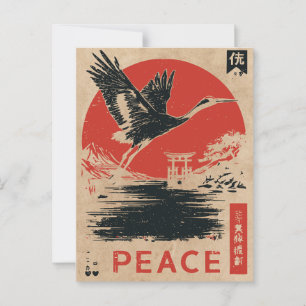 Japanese Crane Peace Art Wabi Sabi Red Sun Postcard