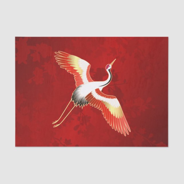 Japanese Crane Red Cherry Blossom Tissue Paper (Front)