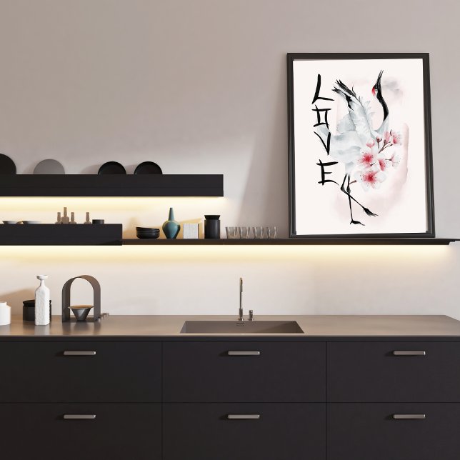 Japanese Crane Sakura Cherry Blossoms Elegant Love Poster (Creator Uploaded)