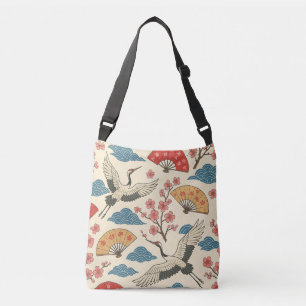 Japanese Crane Sakura Pattern Traditional Japanese Crossbody Bag