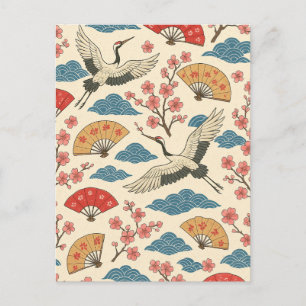 Japanese Crane Sakura Pattern Traditional Japanese Postcard
