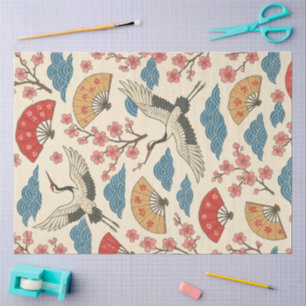 Japanese Crane Sakura Pattern Traditional Japanese Tissue Paper