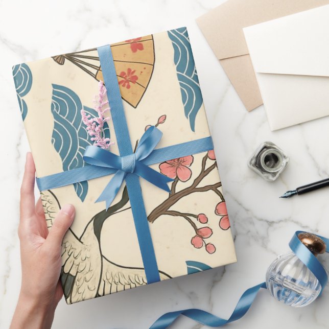 Japanese Crane Sakura Pattern Wrapping Paper  (Gifting)