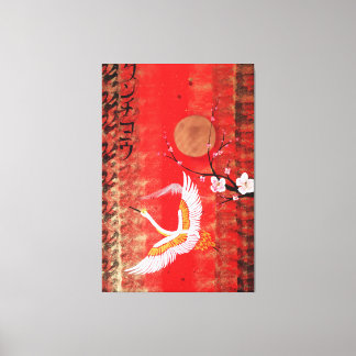 Japanese crane sun Japan sakura red Canvas Art