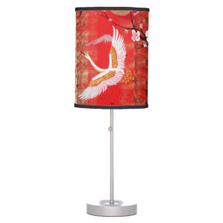 Japanese crane sun Japan sakura red painting Desk Lamp