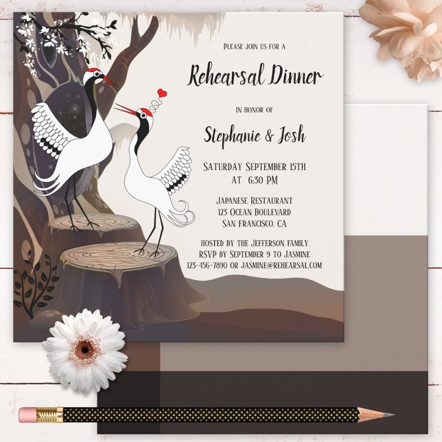 Japanese Crane Wedding Rehearsal Dinner Invitation (Creator Uploaded)