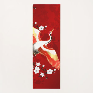 Japanese Crane White Cherry Blossom Red Yoga Mat