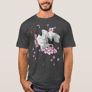 Japanese Crane With Butterfly Japanese Sakura Cher T-Shirt