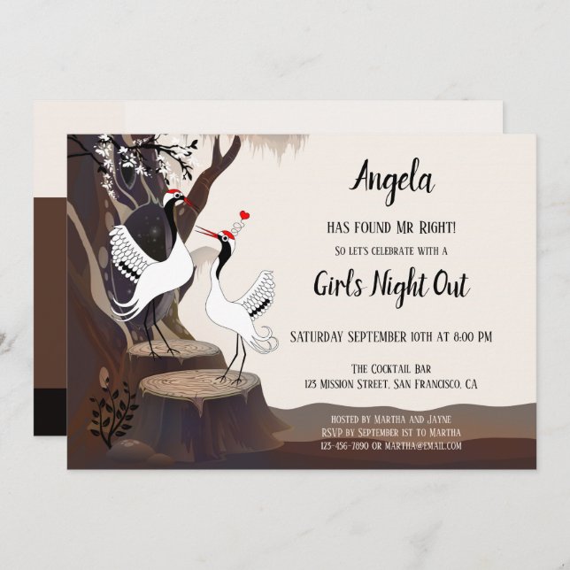 Japanese Cranes Bachelorette Party Invitation (Front/Back)