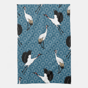 Japanese Cranes & Blue Tea Towel
