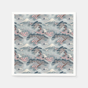 Japanese Cranes & Cherry Blossom Mt Fuji Pattern Napkin