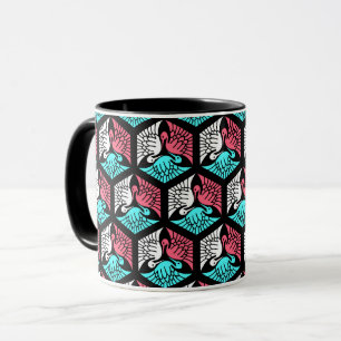 Japanese Cranes, Coral, Turquoise and Black Mug