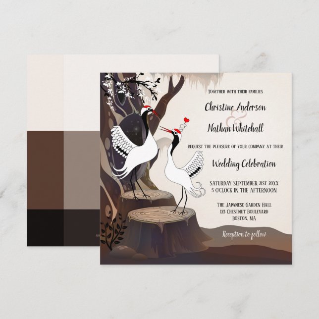 Japanese Cranes Forest Wedding Invitation (Front/Back)