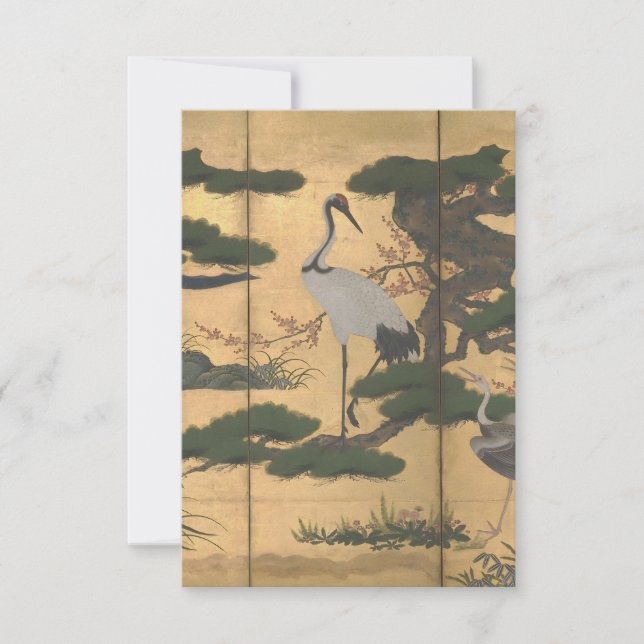 Japanese Cranes Gold "Four Seasons" Classic Art Thank You Card (Front)