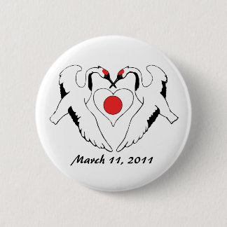 Japanese Cranes & Heart Flag Earthquake Relief 6 Cm Round Badge