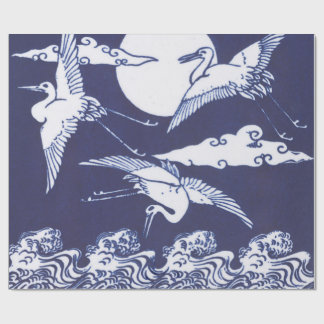 JAPANESE CRANES IN BLUE WRAPPING PAPER