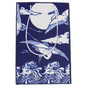 JAPANESE CRANES IN BLUE WRAPPING PAPER MEDIUM GIFT BAG