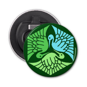 Japanese Cranes, Jade Green and Light Blue Bottle Opener