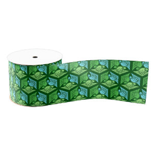 Japanese Cranes, Jade Green and Light Blue Grosgrain Ribbon