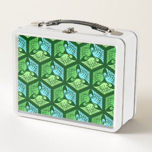 Japanese Cranes, Jade Green and Light Blue Metal Lunch Box