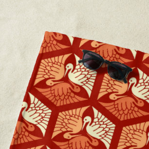 Japanese Cranes, Mandarin and Light Orange Beach Towel