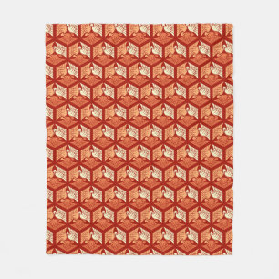 Japanese Cranes, Mandarin and Light Orange Fleece Blanket