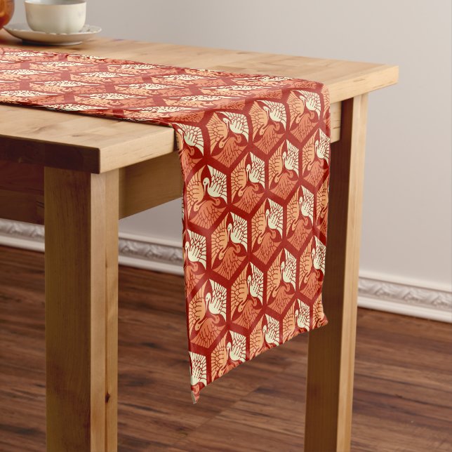 Japanese Cranes, Mandarin and Light Orange Short Table Runner (In Situ)