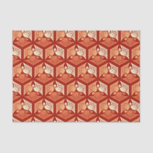 Japanese Cranes, Mandarin and Light Orange Tissue Paper (Front)