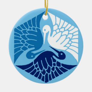 Japanese Cranes, Navy, White, and Light Blue  Ceramic Tree Decoration