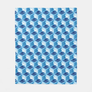 Japanese Cranes, Navy, White, and Light Blue Fleece Blanket