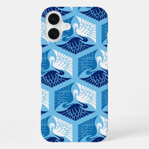 Japanese Cranes, Navy, White, and Light Blue iPhone 16 Plus Case