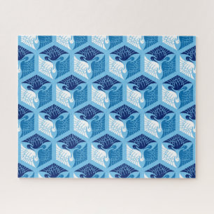 Japanese Cranes, Navy, White, and Light Blue  Jigsaw Puzzle