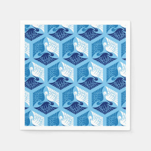 Japanese Cranes, Navy, White, and Light Blue Napkin