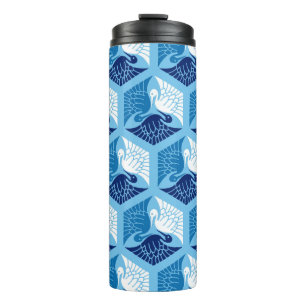 Japanese Cranes, Navy, White, and Light Blue Thermal Tumbler