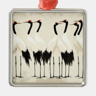 Japanese Cranes on Beige Metal Tree Decoration