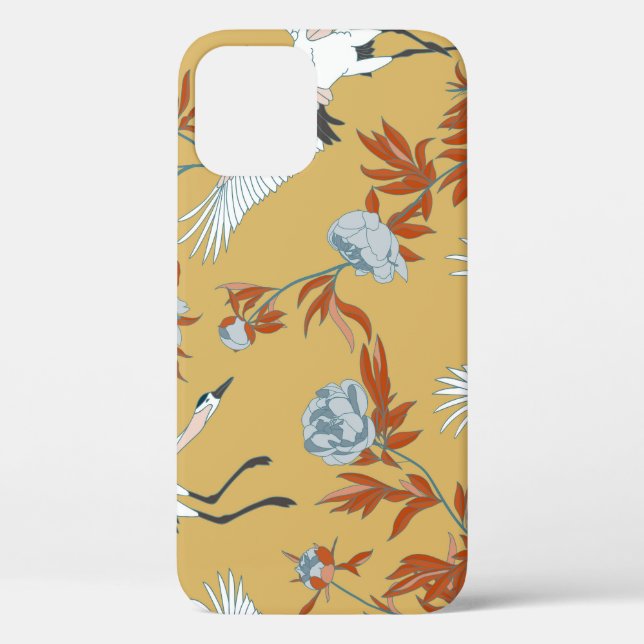 Japanese cranes, peony, sequins pattern Case-Mate iPhone case (Back)