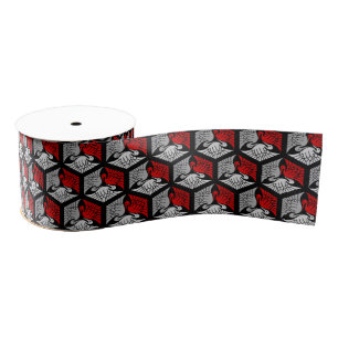 Japanese Cranes, Red, Grey / Grey and Black  Grosgrain Ribbon