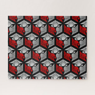 Japanese Cranes, Red, Grey / Grey and Black  Jigsaw Puzzle