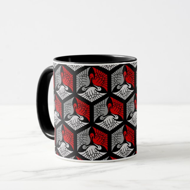 Japanese Cranes, Red, Grey / Grey and Black  Mug (Front Left)