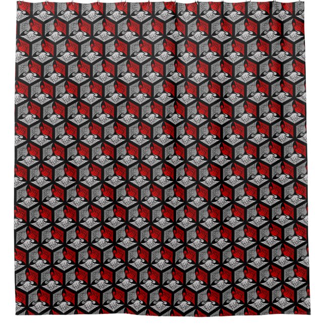 Japanese Cranes, Red, Grey / Grey and Black  Shower Curtain (Front)