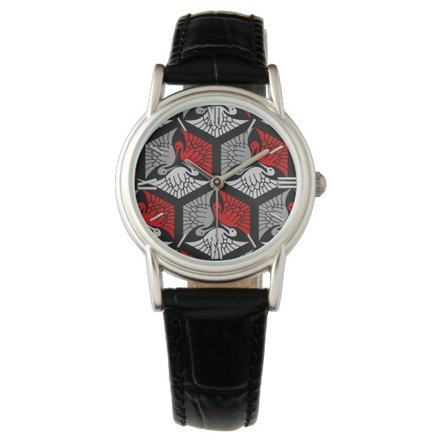 Japanese Cranes, Red, Grey / Grey and Black Watch (Front)