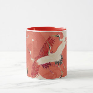 Japanese Cranes Red Kimono Two-Tone Mug