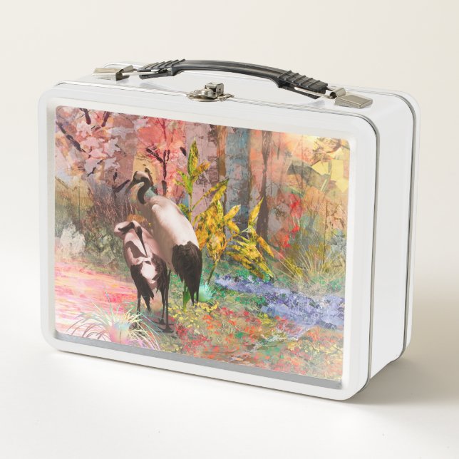 JAPANESE CRANES “Rising Sun” Metal Lunch Box (Front)